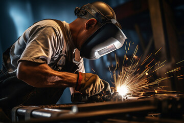 Portrait of industry engineer welder wearing protective uniform ai generative concept