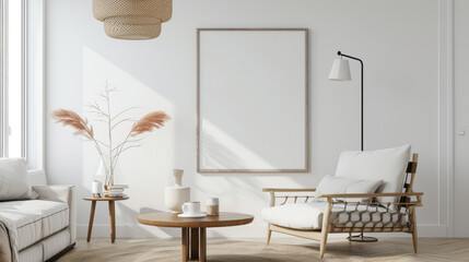 Frame mockup, Living room wall poster mockup. Interior mockup with house background. Modern interior design. 3D render