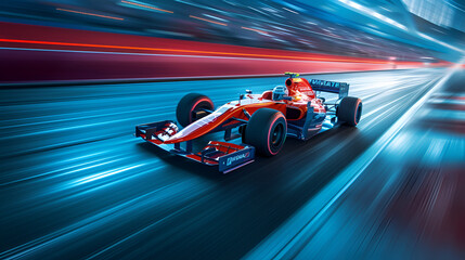 Feel the speed! Dynamic racing car image with blurred background, freeze-framing intense race intensity. Experience the thrill of high-speed racing
