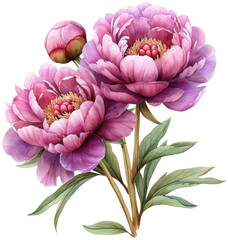watercolor pink peonies illustration PNG element cut out transparent isolated on white background ,PNG file ,artwork graphic design.