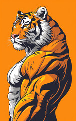 Obraz premium tigre muscular, minimalista, ícone, sem fundo, uma cor, sem sombras, vetor