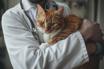 cat kitten in the doctor's arms. veterinary medicine treat pets. love to the animals