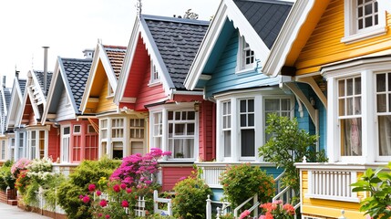 Colorful Suburban Homes in Cul-de-Sac - obrazy, fototapety, plakaty
