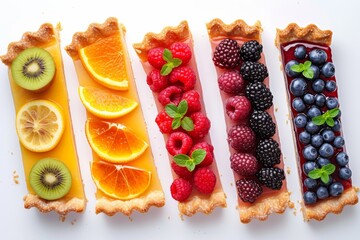 A photo of assorted Pie Slices, top view - obrazy, fototapety, plakaty