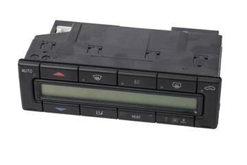 Obraz premium Close-up of climate control panel, Setting up and refueling the air conditioner in the workshop. Spare parts catalog.