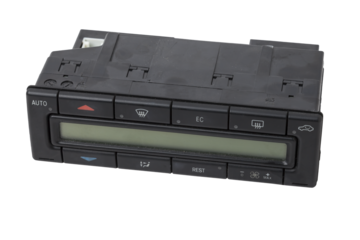 Close-up of climate control panel, Setting up and refueling the air conditioner in the workshop. Spare parts catalog.