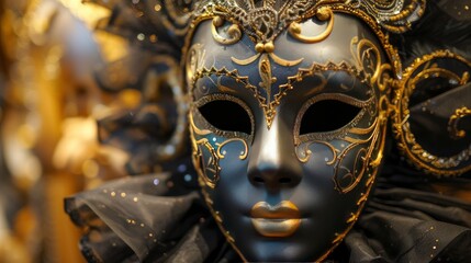 A black and golden Carnival mask