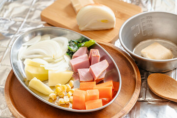 アウトドア飯　シチューの材料