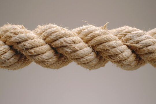 Close up of a thick rope against a gray background