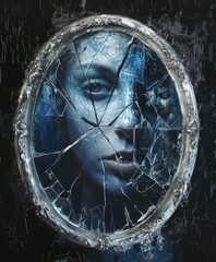 A mirror in form of a human face in a frame