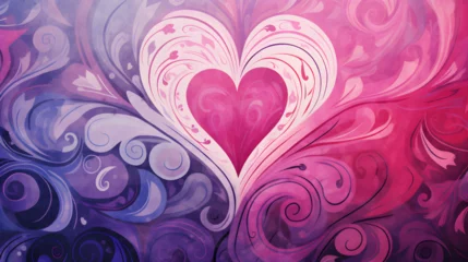 Foto op Plexiglas Abstract heart with swirls on a pink and blue background,, A surreal illustration of two intertwined hearts floating in a vibrant, dreamlike landscape filled with swirling patterns and vivid colors,   © Abdul