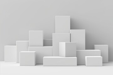 White geometric shapes composition. Minimal abstract background. 3d rendering.