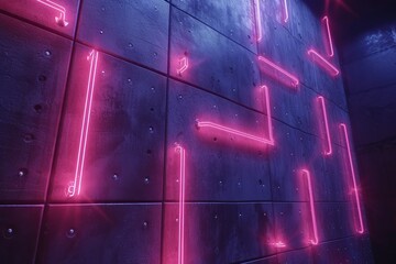 Pink neon lights on a concrete wall