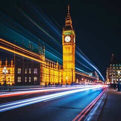 Fototapeta na wymiar Night view of the Palace of Westminster and Big Ben in London, England