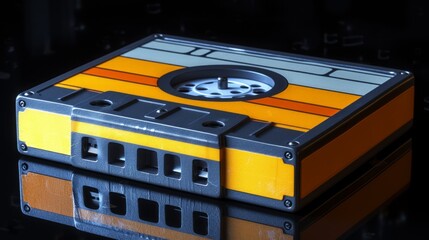 Retro audio cassette tape with orange and gray colors
