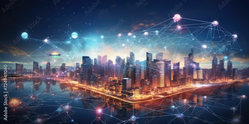 Poster futuristic technology trend in machine learning concept. connection neural network 5g community in s