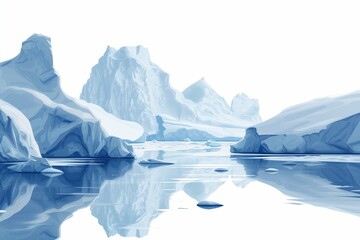 Fototapeta na wymiar Arctic Icebergs and Reflections: A Cool Toned Digital Illustration of Polar Regions