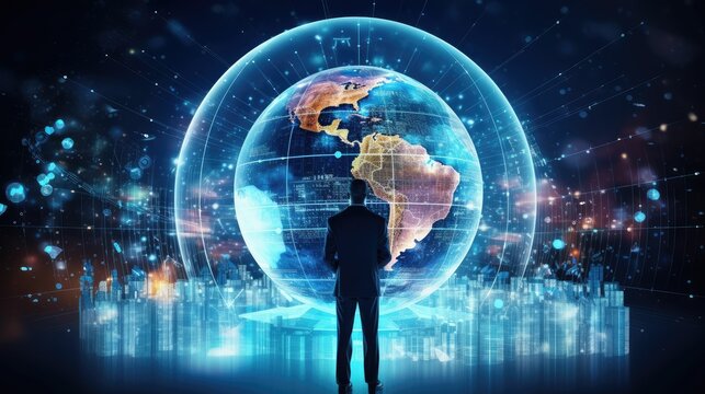 Global data science concept. Big data analysis, global internet network, business analytics, automation process. Business transformation, artificial intelligence AI, digital technology, data driven