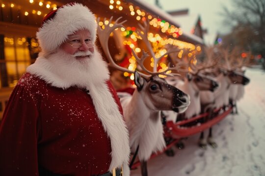 Santa Claus with his reindeer