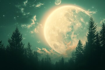 Obraz na płótnie Canvas The full moon rises over the forest