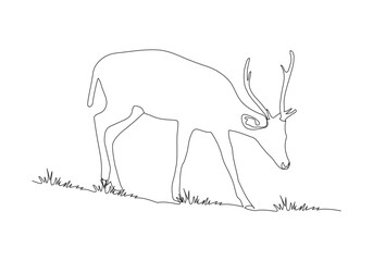 Deer in continuous line art drawing style. One line continuous deer. Line art outline vector illustration
