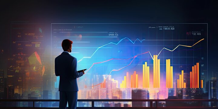 Increasing market share concept. Businessman planning marketing strategy for increasing market share. Data driven, prediction, contextual, augmented, agile marketing. Digital performance management