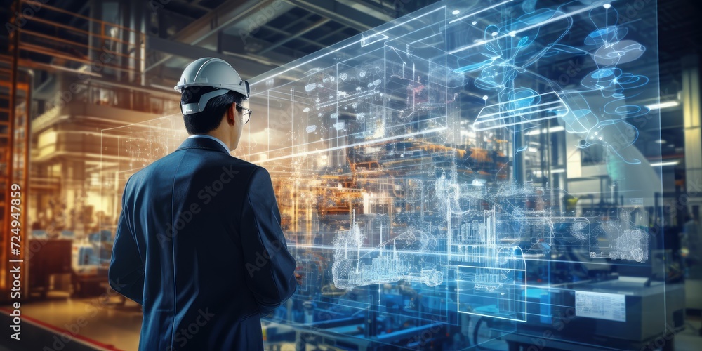 Poster manager engineer in industry 4.0 technology management to make high efficiency quality using augment