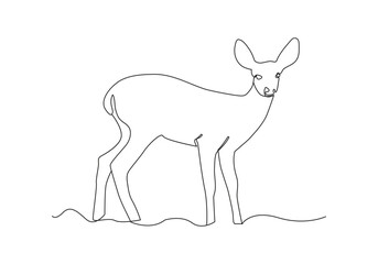 Deer in continuous line art drawing style. One line continuous deer. Line art outline vector illustration
