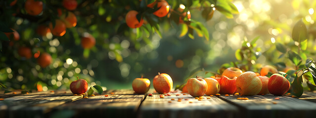 some fruit in a table in the garden with sunlight in 