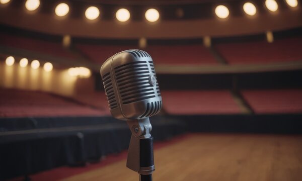 Stage Whispers: Classic retro Mic Amidst Beautiful Concert Bokeh
