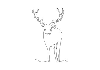 Deer in continuous line art drawing style. One line continuous deer. Line art outline vector illustration

