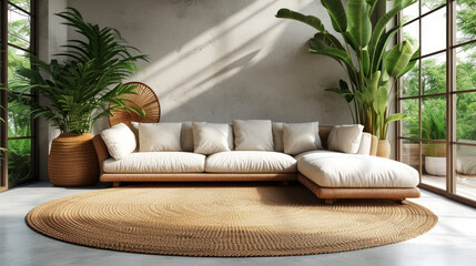 Home mockup, contemporary minimalist living room interior, Generative Ai.