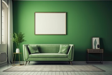 near a green wall, a vase, and an empty frame