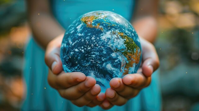 Digital composite of hands holding a holographic globe with virus particles, emphasizing worldwide inter connectivity during a pandemic.