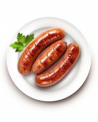 Juicy bratwurst sausage isolated on white for your design projects. generative AI