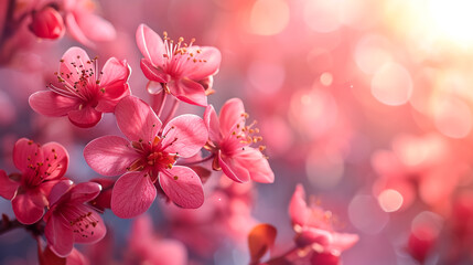 Fototapeta premium Sakura flowers cherry blossom on blur background.