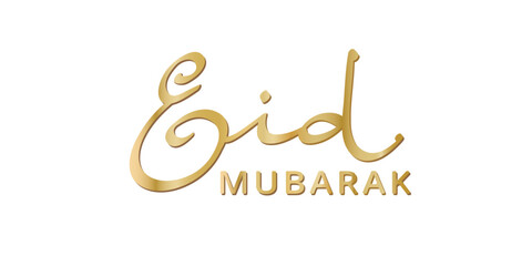 Eid mubarak hand drawn calligraphy. Golden shiny Eid word on transparent background. Arabic style lettering. For Ramadan, Eid Adha and muslim holidays banners, cards, social media posts. Vector.