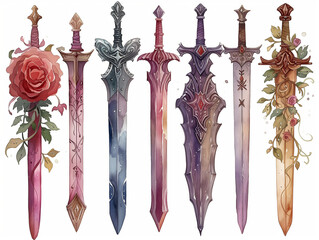 watercolor swords decorative - generative ai