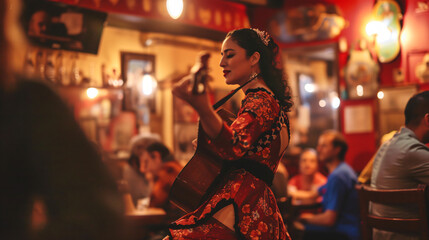 An intimate Flamenco dance performance in a historic Spanish tavern full of passion and emotion.