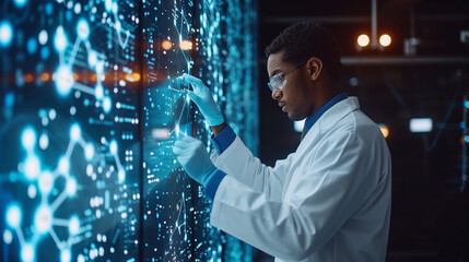 Revolutionizing healthcare through medical tech: Doctors and technicians leverage AI for data analysis, intertwining lab experiments with pioneering data science in medical research.