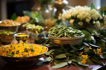 Freshly cut okra and vibrant yellow flowers are displayed, symbolizing natural abundance and culinary freshness