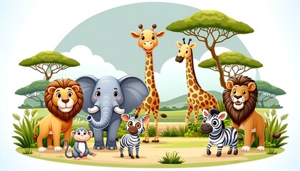 Illustration of animals for world wildlife day in cartoon style