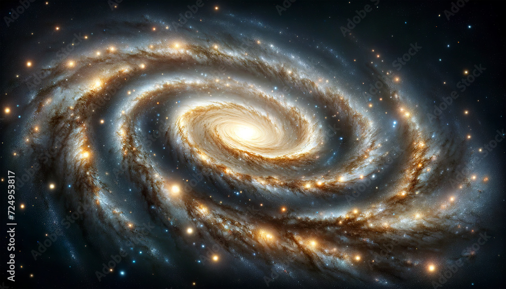 Wall mural breathtaking spiral galaxy with swirling star arms and cosmic dust against the darkness of space, hi