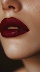 Medium Carmine Color lipstick on lips