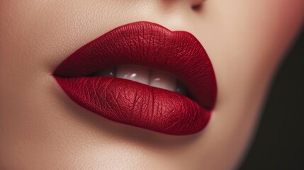 Medium Carmine Color lipstick on lips