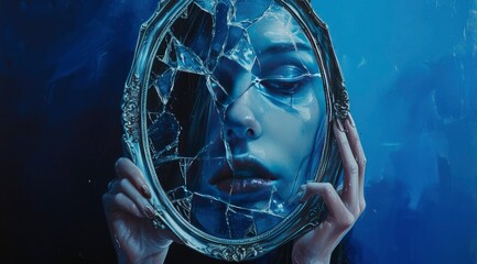 A mirror in form of a human face in a frame - obrazy, fototapety, plakaty