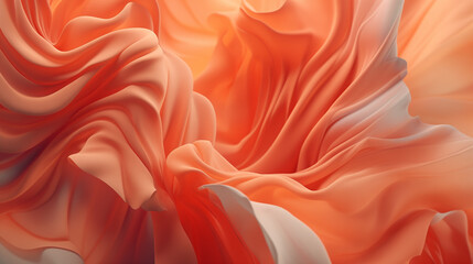 Macro petals of orange flowers. Sleek wave-flying background of silk fabrics in motion. - 724954608