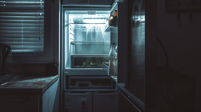 A barren refrigerator in a low-income household symbolizing the lack of food security. © Luca