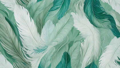 Abstract Jade And Wings Texture. Ethereal And Peaceful Ambiance. Feathers Made From Jade. Artistict Green, White And Blue Texture