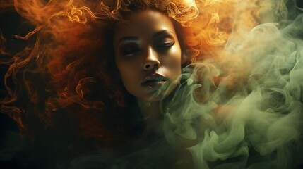 top view of a woman in smoke tendrils encircling her face, capturing the elusive nature of mental health challenges